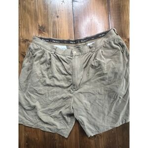 Tommy Bahama Relax Mens 40 Khaki Tan 100% Silk Pleated Chino Shorts Casual Beach